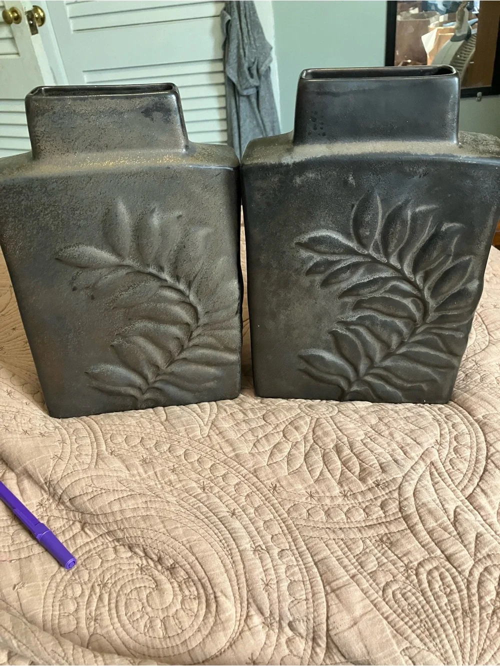 NWT Set of Crate&Barrel Bronze Tone Leaf Design Vases